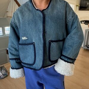 Teddy Cropped Denim Jacket - Boys Club Blue one teaspoon